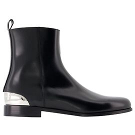 Stiefeletten mit Metallabsatz – Alexander McQueen – Leder – Schwarz/Silber Schwarz