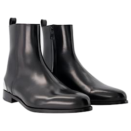 Alexander Mcqueen-Metal Heel Ankle Boots - Alexander McQueen - Leather - Black/silver-Black