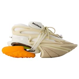 Baskets Basses Licorne - Balmain - Cuir - Beige Marron Beige