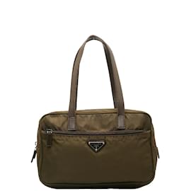 Prada-Prada Nylon Handbag Bolsa de lona em bom estado-Bronze