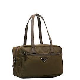 Prada-Prada Nylon Handbag Bolsa de lona em bom estado-Bronze