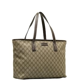 Gucci-GG Supreme Tote Bag 211137-Brown