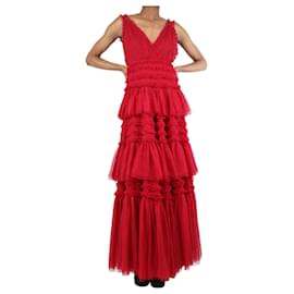 Needle & Thread-Vestido a capas de malla rojo oscuro - talla UK 4-Roja