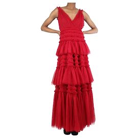 Needle & Thread Dunkelrotes Netz-Stufenkleid – Größe UK 4 Rot