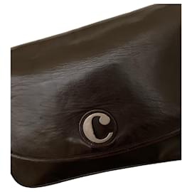 Carven-Detachable lined shoulder strap baguette bag 60/70s Carven smooth chocolate leather-Chocolate,Silver hardware