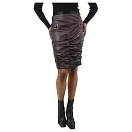 Tom Ford-Burgundy leather ruched skirt - size UK 6-Dark red