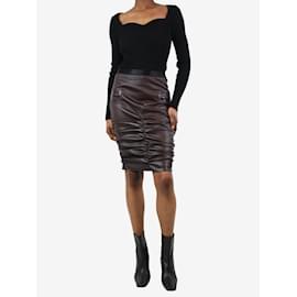 Tom Ford-Burgundy leather ruched skirt - size UK 6-Dark red