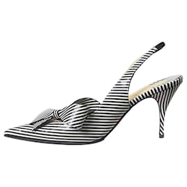 Christian Louboutin-Black striped pointed toe slingback bow heels - size EU 37-Black
