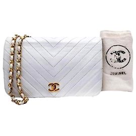 Chanel Timeless Classic Chevron White Single Flap Shoulder Bag White