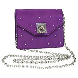 Céline CELINE Kettenbeutel Satin Lila Auth 64134 Lila