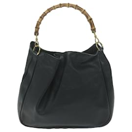 Gucci-GUCCI Bamboo Shoulder Bag Leather 2Way Black Auth ac2540-Black