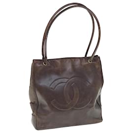 Chanel-CHANEL Shoulder Bag Leather Brown CC Auth bs11585-Brown