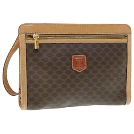 Céline-CELINE Macadam Canvas Clutch Bag PVC Leather Brown Auth bs11465-Brown