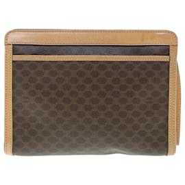 Céline-Bolsa Clutch de Lona Macadame CELINE PVC Couro Marrom Auth bs11465-Marrom