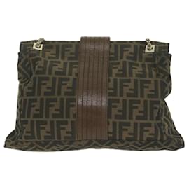 Fendi-FENDI Zucca Canvas Chain Shoulder Bag Brown Auth 64757A-Brown