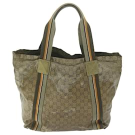 Gucci-GUCCI GG Crystal Canvas Sherry Line Tote Bag Coated Canvas Gold Auth ar11313-Beige,Golden