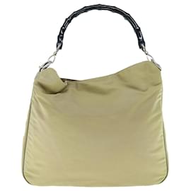 Gucci-GUCCI Bamboo Hand Bag Nylon Beige 001 1577 Auth bs11539-Beige