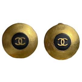 Chanel-Boucles d'oreilles-Noir,Doré,Bijouterie dorée