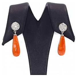 Autre Marque-EARRINGS Earrings in White Gold and Coral.-Orange