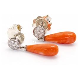 Autre Marque-BOUCLES D'OREILLES Boucles d'oreilles en Or Blanc et Corail.-Orange