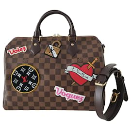 Louis Vuitton-Sac Louis Vuitton Speedy 30 bandoulière en toile damier ébène Edition Patches-Marron