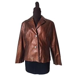 Gianni Versace-VERSACE Classic V2 chaqueta chiodo de cuero para mujer-Castaño