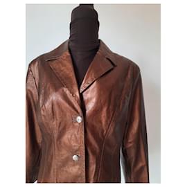 Gianni Versace-VERSACE Classic V2 women leather chiodo jacket-Brown