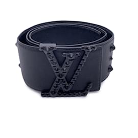 Louis Vuitton-Black Leather Initiales Clous Wide Belt Size 85/34 M9602-Black