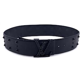 Louis Vuitton-Cintura larga in pelle nera con iniziali Clous 85/34 M9602-Nero