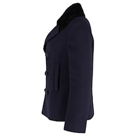 Balenciaga-Balenciaga Double-Breasted Coat in Navy Blue Wool-Navy blue