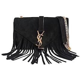 Saint Laurent-Bolso bandolera Saint Laurent Kate con flecos-Negro