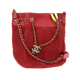 Chanel-Bolso CC de piel plisada con cordón-Roja