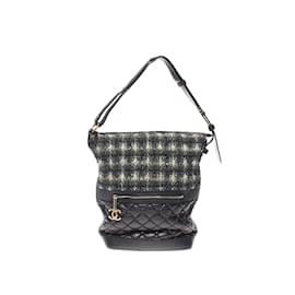 Chanel-Borsa tote in tweed e pelle di agnello-Nero