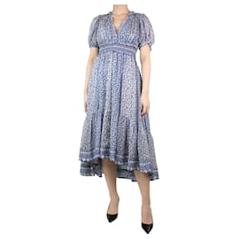 Ulla Johnson-Blue floral printed metallic thread dress - size UK 8-Blue