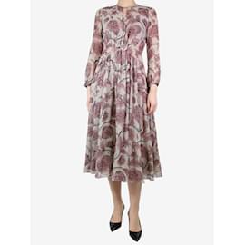 Burberry-Vestido midi de seda con estampado floral multicolor - talla UK 8-Multicolor