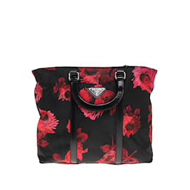 Prada-Bolso tote de nailon con estampado floral-Roja