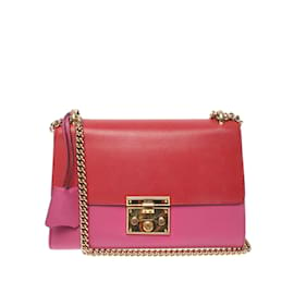 Gucci-Medium Padlock Leather Shoulder Bag 409486-Pink