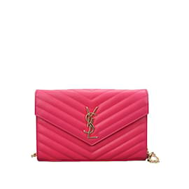 Yves Saint Laurent-Matelassé Monogram Envelope Chain Bag 377828-Pink