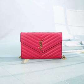 Yves Saint Laurent-Matelassé-Monogramm-Umschlagkettentasche 377828-Pink
