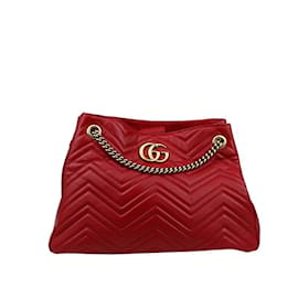 Gucci-GG Marmont Metelasse Medium Shoulder Bag 453569-Red