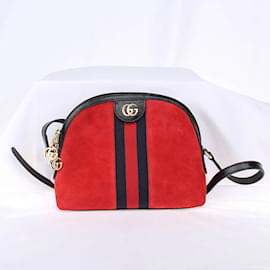 Gucci-Small Ophidia Suede Leather Crossbody Bag 499621-Red