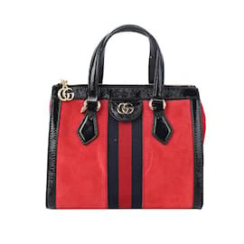 Gucci-Petit sac cabas en daim Ophidia 547551-Rouge