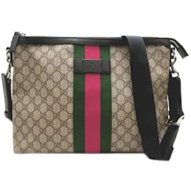 Gucci-GG Supreme Web Zip Messenger Bag  523335-Brown