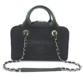Chanel-Logo Deauville Bowling Bag A92749-Black