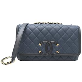 Chanel-CC Caviar Filigree Shoulder Bag A93340-Blue