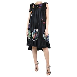 Fendi-Robe en satin brodée de fleurs noires - taille UK 12-Noir