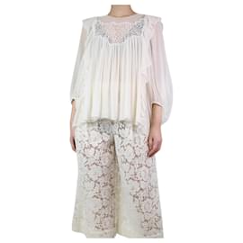 Chloé-Cream sheer embroidered silk blouse - size UK 10-Cream