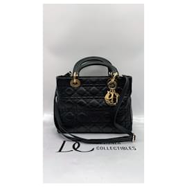 Dior-Dior Lady Dior Leather Bag with Crossbody Shoulder Strap-Black