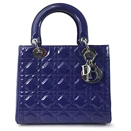 Dior-Dior Blu Medio Vernice Cannage Lady Dior-Blu