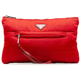 Prada-Prada Red Tessuto Bomber Clutch Bag-Red
